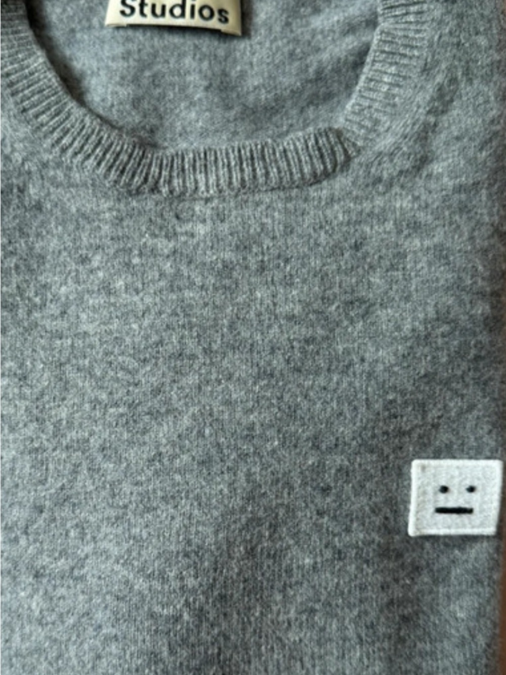 Acne Studios Grey Crewneck Sweater with Face Patch